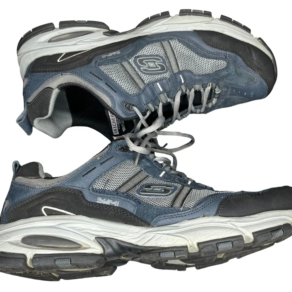 Skechers Sport Sneaker 51241 Mens 12 Wide Navy Grey Leather Textile Memory Foam